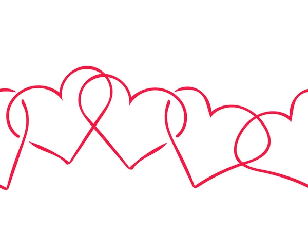 Cadena interminable de corazones dibujados a mano. banner para decoración de día de San Valentín — Vector de stock