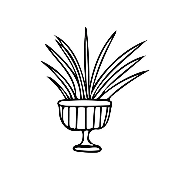 植物や花を鍋に入れます手描きの要素。単純なライナードアスカンジナビア語屋内植物のアイコンは — ストックベクタ