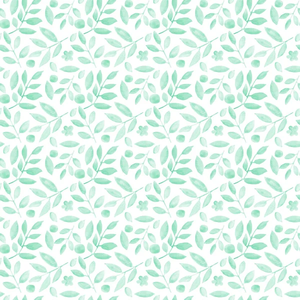 Watercolor tender leaves and twigs seamless pattern. provincial simple style. background. — Stock Photo, Image
