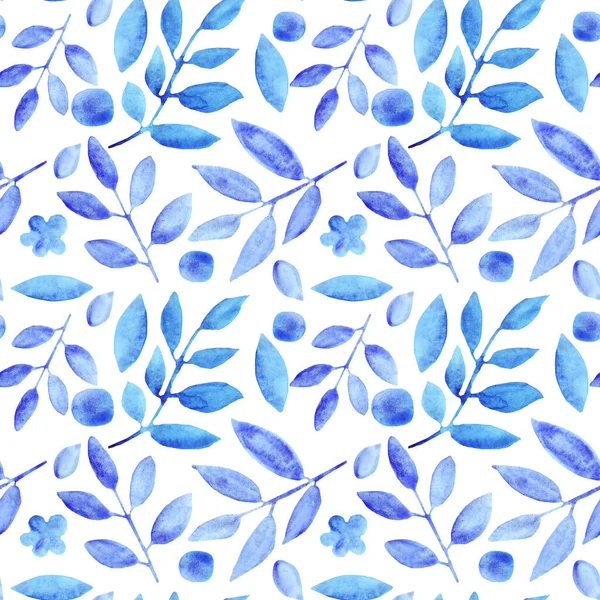 Watercolor tender leaves and twigs seamless pattern. provincial simple style. background. — Stock Photo, Image