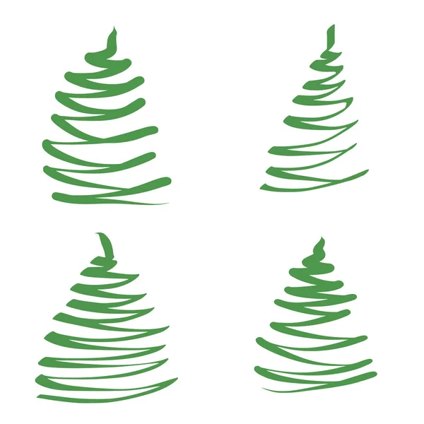 Alberi di Natale disegnati a mano set. semplice forma astratta verde. Stile minimalista scandinavo . — Vettoriale Stock
