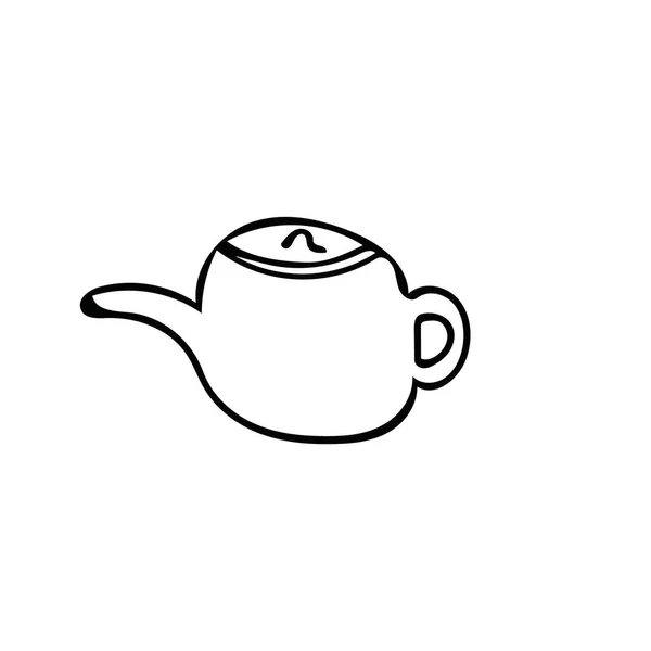 Чайник Элемент в руке нарисованы скандинавский стиль. иконка в простом лайнере. карточка, плакат, меню. чай церемония . — стоковый вектор