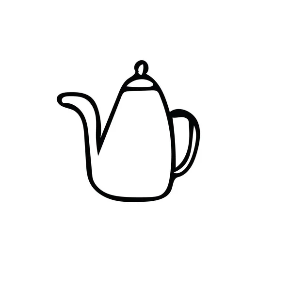 Teekanne vorhanden. Element im handgezeichneten skandinavischen Stil. Symbol in einfachem Liner. Karte, Plakat, Speisekarte. Teezeremonie. — Stockvektor