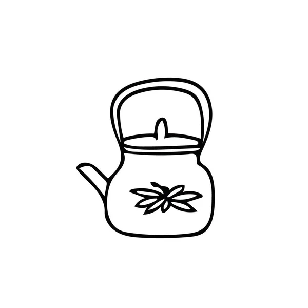 Στοιχείο εικονιδίου τσαγιέρας τύπου Doodle. Σκανδιναβικό άνετο απλό στυλ hygge liner. χειροποίητη κατσαρόλα, βραστήρας, τσαγιέρα, τσάι, καφέ, ζεστά ροφήματα. — Διανυσματικό Αρχείο