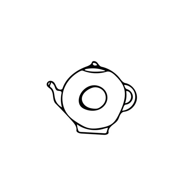 Teekanne mit Kreis vorhanden. Element im handgezeichneten skandinavischen Stil. Symbol in einfachem Liner. Karte, Plakat, Speisekarte. Teezeremonie. — Stockvektor