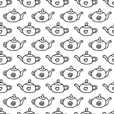 Çizgili çaydanlıklar elde pürüzsüz desen çizilmiş karalama İskandinav tarzı.