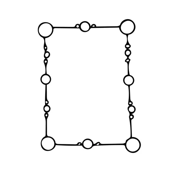 四角形の枠に円がドール状に並んでいます手描きの境界線でスカンジナビアシンプルなライナースタイル. — ストックベクタ