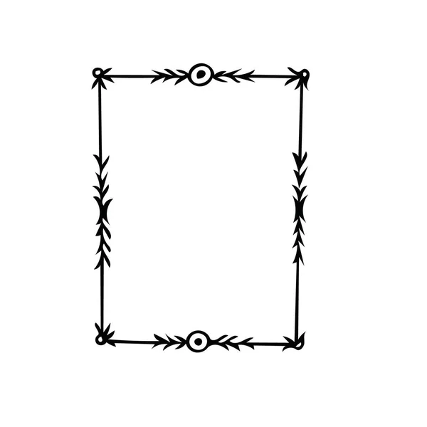 メンフィスのドードルスタイルで円と矢印を持つ長方形のフレーム。手描きの境界線でスカンジナビアシンプルなライナースタイル. — ストックベクタ