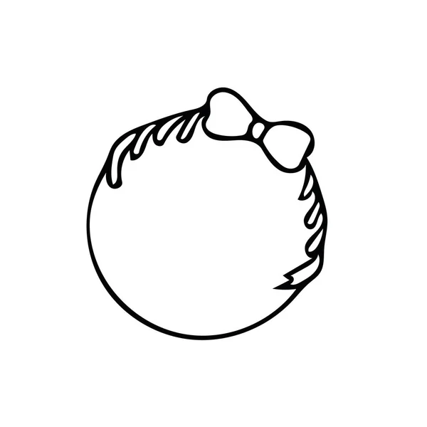 Cadre romantique rond avec arc et rubans en style doodle. Bordure dessinée à la main dans un style scandinave simple doublure . — Image vectorielle