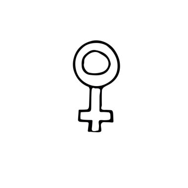 Kadın sembolü elde çizilmiş stil. Basit İskandinav tarzında bir ikon. Tasarım kartpostal ögesi, etiket