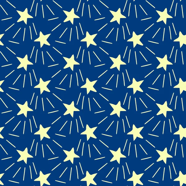 Estrellas vuelan en el cielo patrón sin costuras en estilo dibujado a mano. espacio de fondo — Foto de Stock