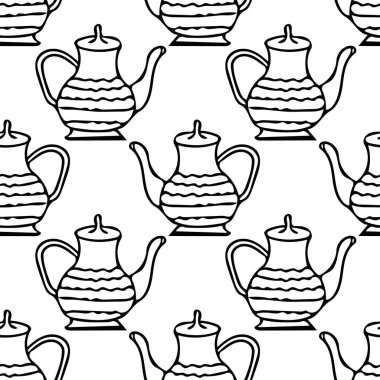 Çizgili çaydanlıklar elde pürüzsüz desen çizilmiş karalama İskandinav tarzı.