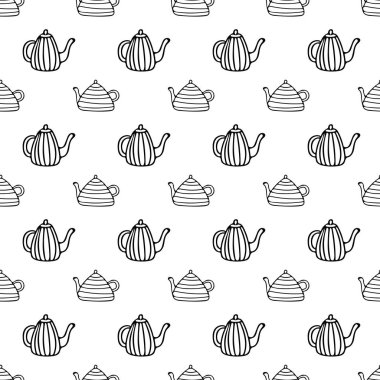 Çizgili çaydanlıklar elde pürüzsüz desen çizilmiş karalama İskandinav tarzı.