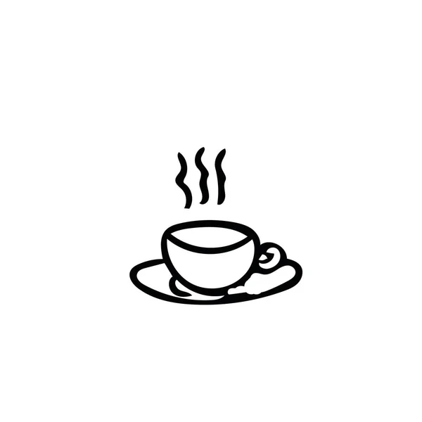Κύπελλο και πιατάκι στο χέρι που στυλ. ζεστό τσάι ρόφημα καφέ σκανδιναβικό doodle στυλ. — Διανυσματικό Αρχείο
