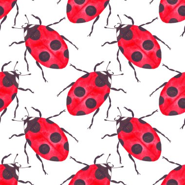 suluboya uğur böceği beyaz arkaplanda kusursuz desen