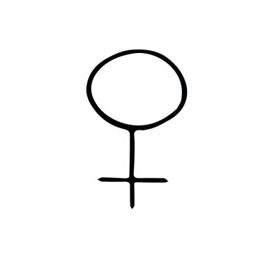 Kadın sembolü elde çizilmiş stil. Basit İskandinav tarzında bir ikon. Tasarım kartpostal ögesi, etiket