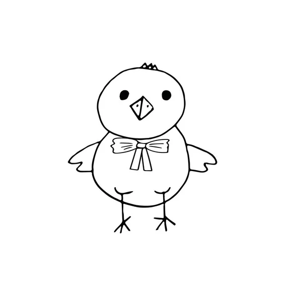 Frango com arco de Páscoa mão doodle desenhado em estilo escandinavo simples . — Vetor de Stock