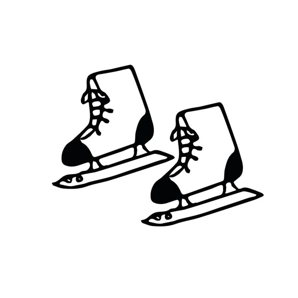 Ein Paar Hockeyschuhe im handgezeichneten skandinavischen Stil. Schuhe für den Wintersport. — Stockvektor
