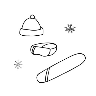 snowboarding set hand drawn in scandinavian doodle style. Design elements