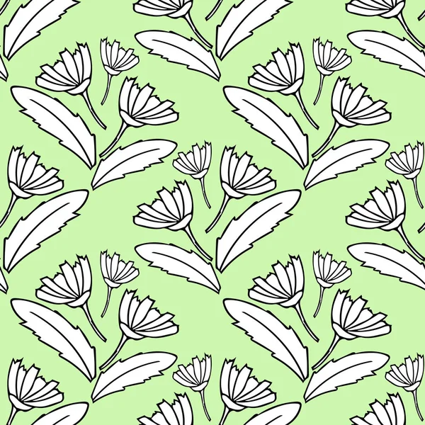 Daisy flowers hand drawn seamless pattern in scandinavian style. Floral summer — 스톡 사진