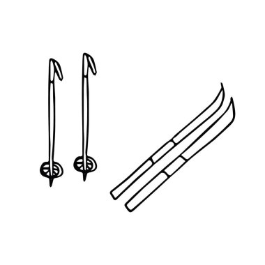 Kayak, İskandinav tarzında çizilmiş. Kayaklar, sopalar.