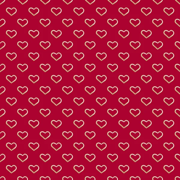 Goldene Aquarell-Herzen mit nahtlosem Muster auf rotem Hintergrund. Valentinstag — Stockfoto