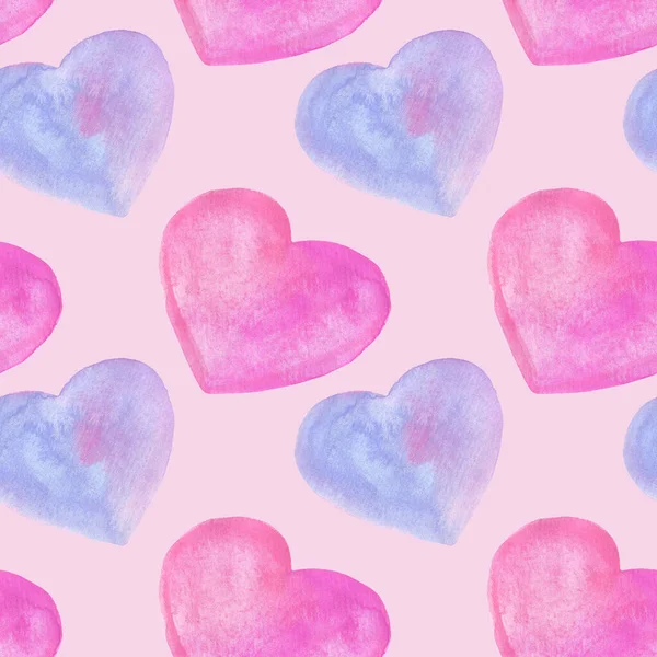 Watercolor hearts seamless pattern. cute gentle background valentines — Stock Photo, Image