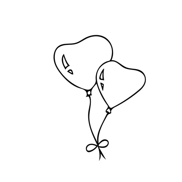 Handritade par hjärtformade ballonger. doodle stil. — Stock vektor