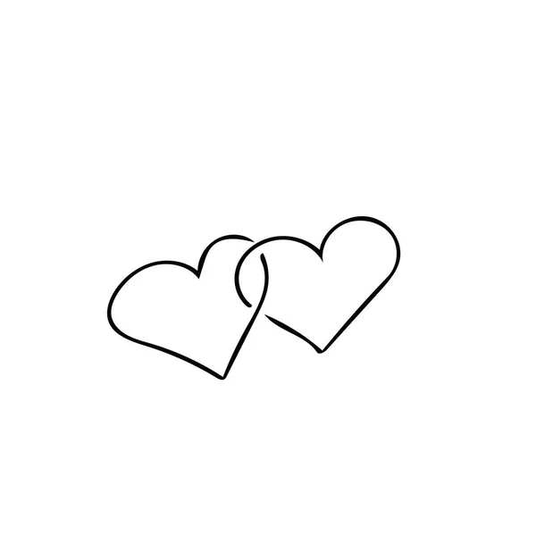 Twee harten met de hand getekend in doodle stijl. een paar verbonden harten — Stockvector