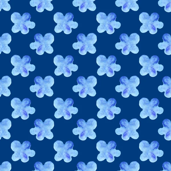 Silueta de acuarela azul flor simple patrón sin costura —  Fotos de Stock