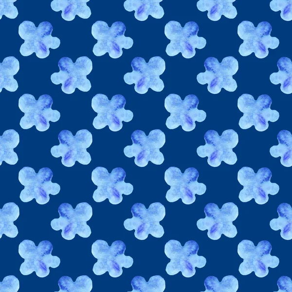 watercolor silhouette blue simple flower seamless pattern