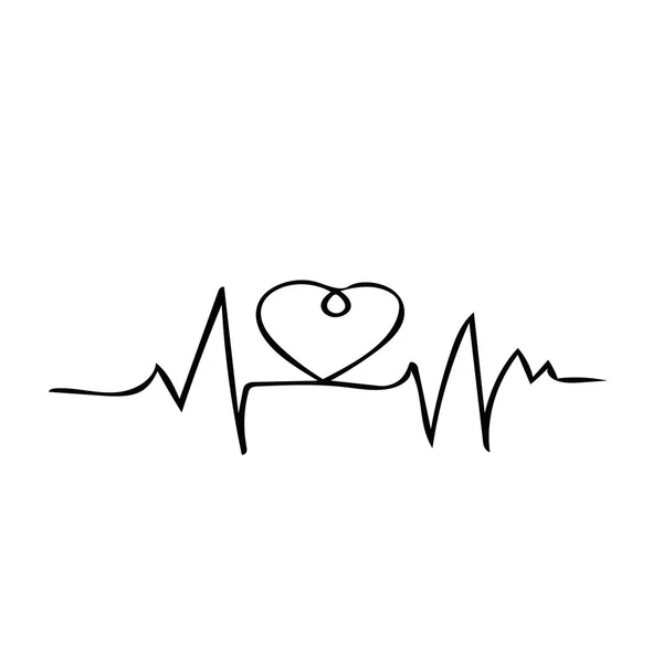 Heart shaped line cardiogram hand drawn in doodle style. element for design. — Stock Vector