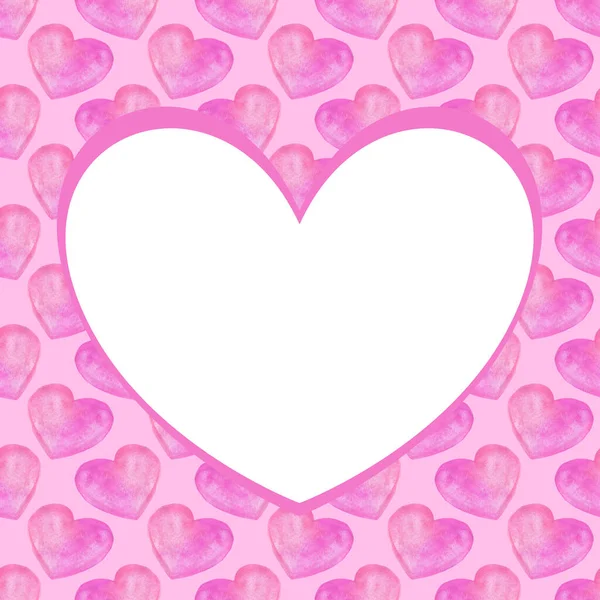 Aquarel wit hart op een achtergrond van een patroon met hartjes. — Stockfoto