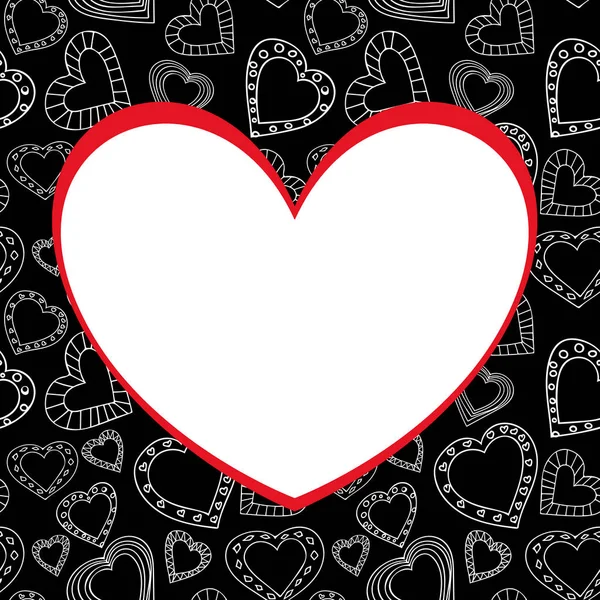 Doodle weißes Herz auf dem Hintergrund eines Musters mit Herzen. — Stockfoto