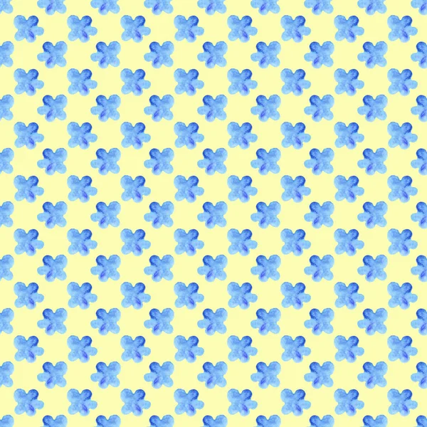 Silueta de acuarela azul flor simple patrón sin costura —  Fotos de Stock