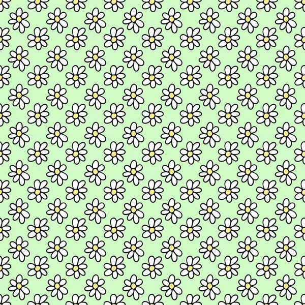 Blooming daisy flowers seamless pattern hand drawn in doodle style — 스톡 사진