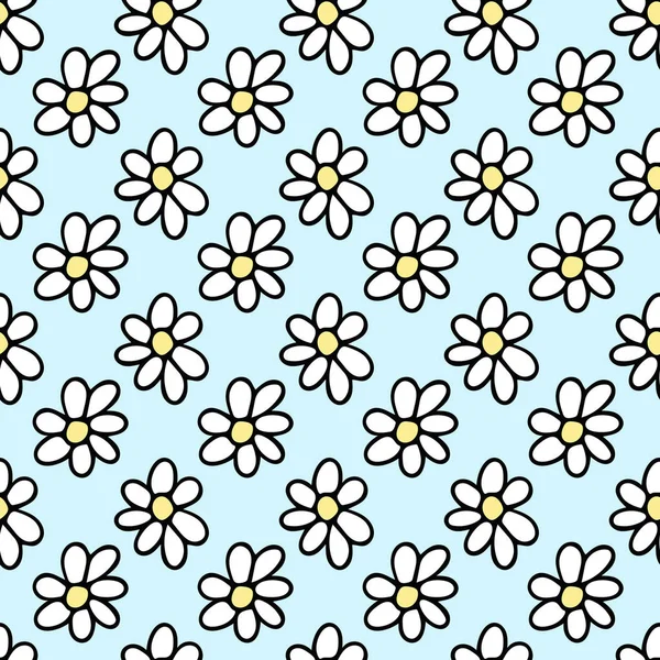 Blooming daisy flowers seamless pattern hand drawn in doodle style — Stock Photo, Image