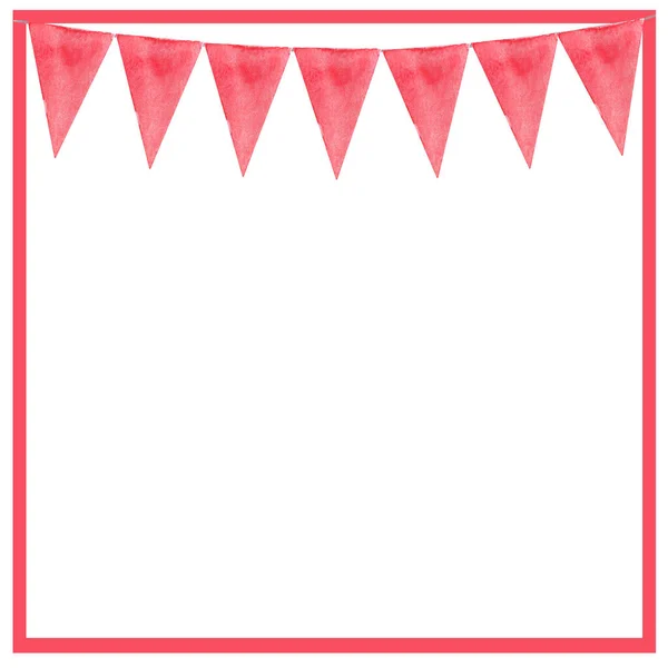 Ghirlanda acquerello di cornice bandiere rosse. Modello per biglietto di auguri, banner. vacanza — Foto Stock