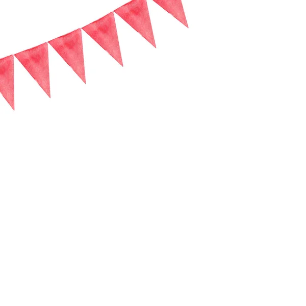 Χρώμα νερού γιρλάντα από κόκκινες σημαίες πλαίσιο. Πρότυπο για ευχετήρια κάρτα, banner. διακοπές — Φωτογραφία Αρχείου
