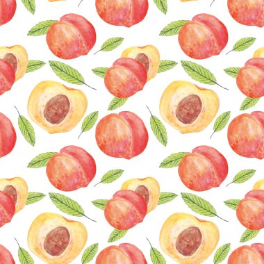 Şeftali rengi yarı ve yapraklı suluboya desenli. Tasarım kartpostalı, poster, ambalaj, tekstil için arka plan