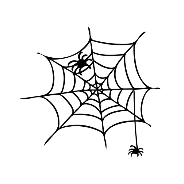 Spinnennetz Rund Mit Spinnen Handgezeichnet Doodle Stil Skandinavischer Einfachliner Element — Stockvektor