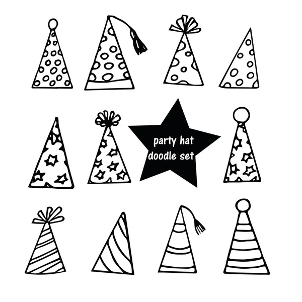 Party Hats Hand Drawn Scandinavian Style Set Elements Simple Liner — Stock Vector