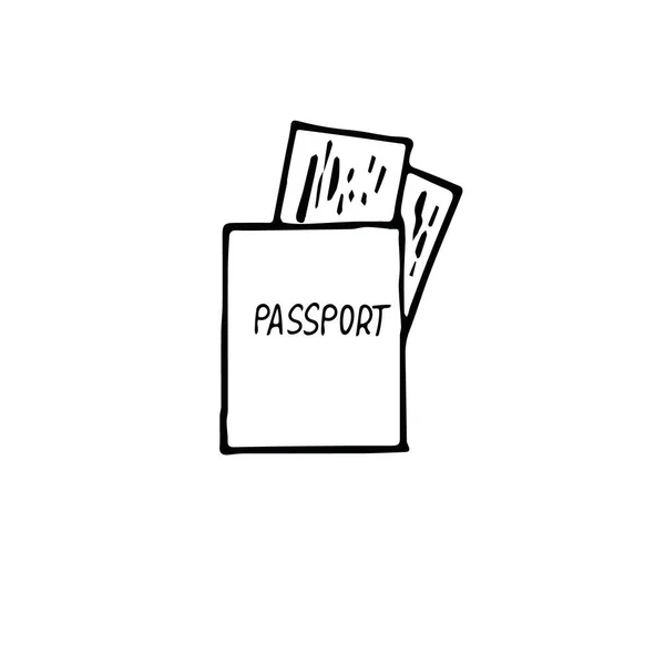 Passport Tickets Hand Drawn Doodle Style Scandinavian Simple Liner Documents — Stock Vector