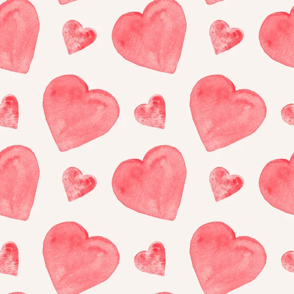 Akvarel Červená Srdce Hladký Vzor Šedém Pozadí Výzdoba Valentýna Svatba — Stock fotografie