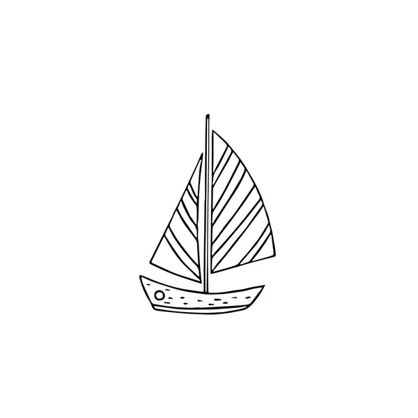 Żaglówka Ręcznie Rysowane Stylu Doodle Transport Wodny Żagiel Statek Podróże — Wektor stockowy