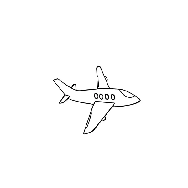 Avión Dibujado Mano Estilo Garabato Transporte Aéreo Vuelo Viaje Elemento — Vector de stock