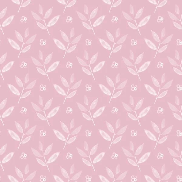 Watercolor Leaves Flowers Seamless Pattern Pink Background Floral Print Textiles — Stock Photo, Image