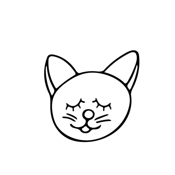 Cat Eyes Closed Doodle Style Cute Beast Hand Drawn Scandinavian — Stock Vector