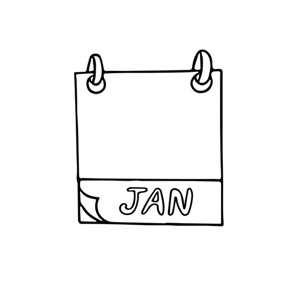 Janeiro Mês Calendário Página Mão Desenhada Estilo Doodle Simples Forro — Vetor de Stock