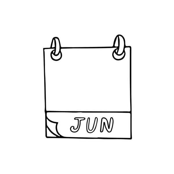 Juin Mois Calendrier Page Dessinée Main Dans Style Doodle Simple — Image vectorielle